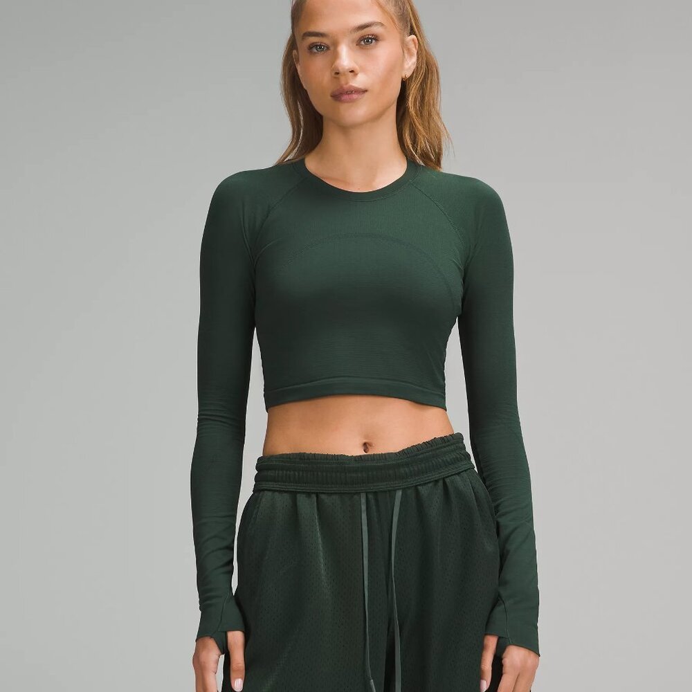 NEW Lululemon Swiftly Tech Cropped Long-Sleeve Shirt Legend Green Size 4